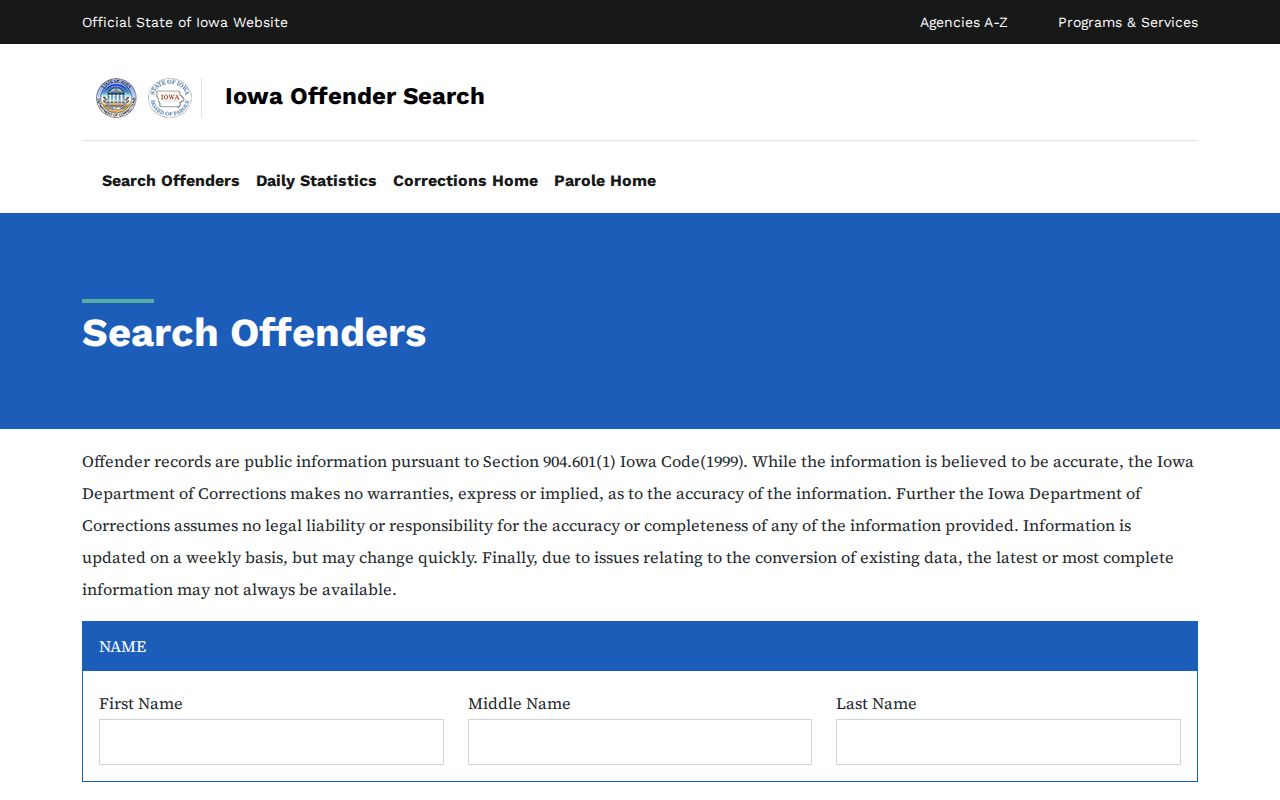 Iowa DOC offender record search for Des Moines County cases