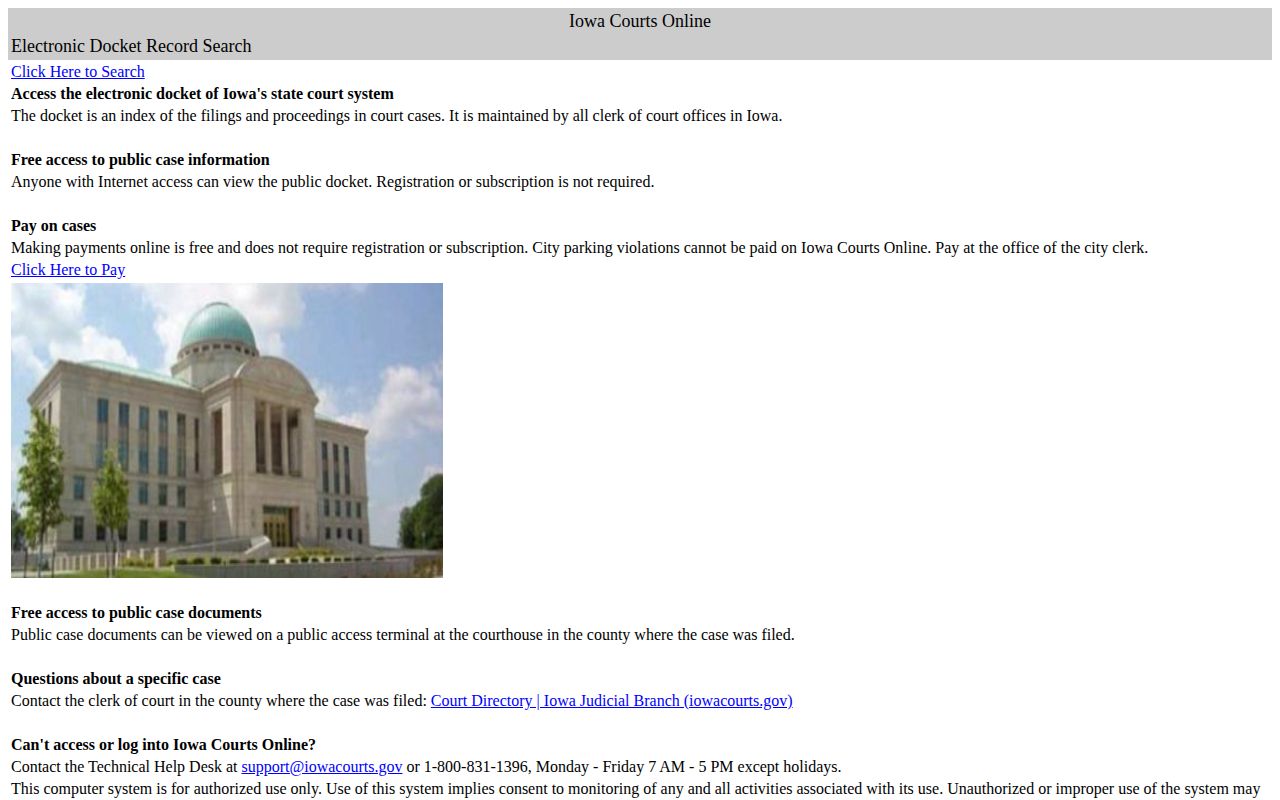 Iowa Courts Online Des Moines County arrest disposition search