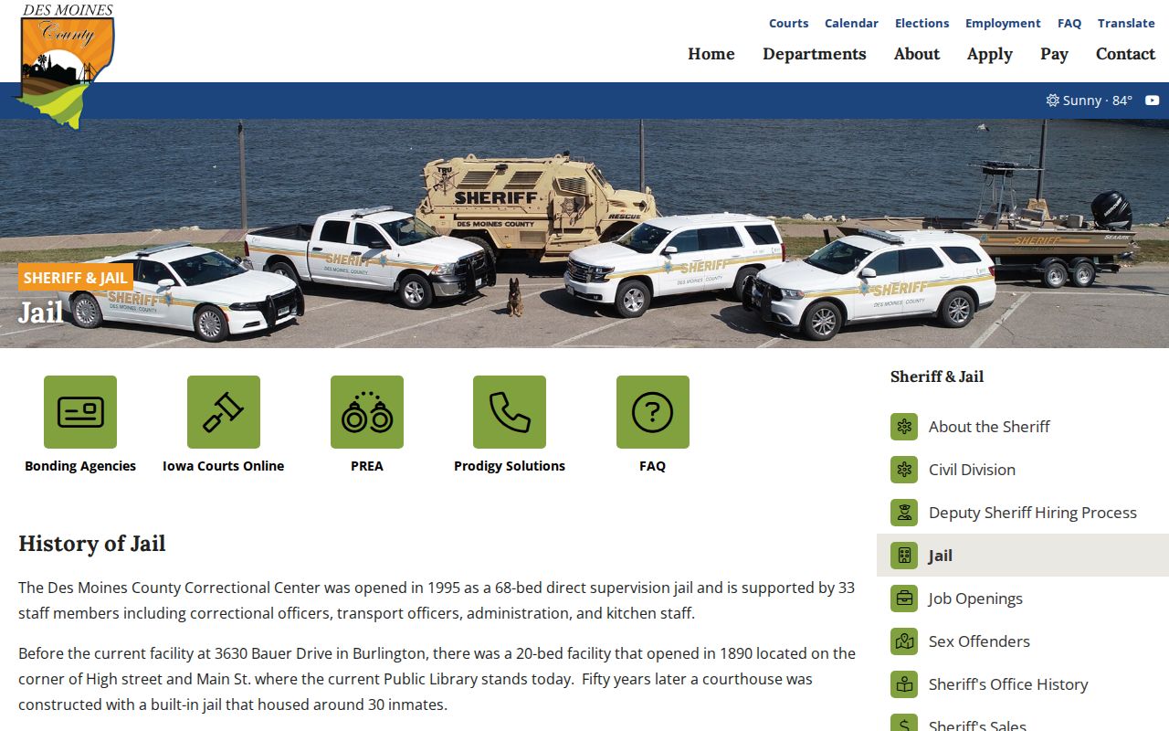 Des Moines County jail information without a public roster