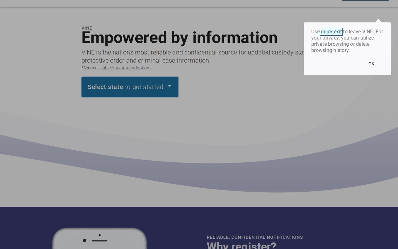 Des Moines County custody status and VINE notification search